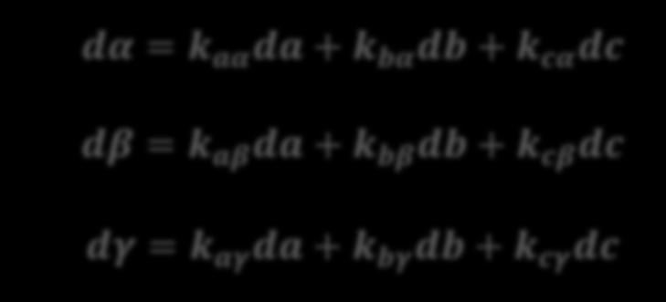 k cβ dc dγ = k aγ da + k bγ db + k cγ dc Q ll = dα dβ dγ = Q αβγ = AQ ll A T k aα