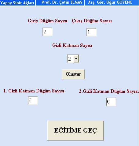 Şekil 3. Simulator ana sayfası 4.2 Eğitim Sayfası Programın eğitim sayfasında, ağ yapısı belirlendikten sonra oluşturulan ağ yapısının görüntüsü ekrana gelmektedir.