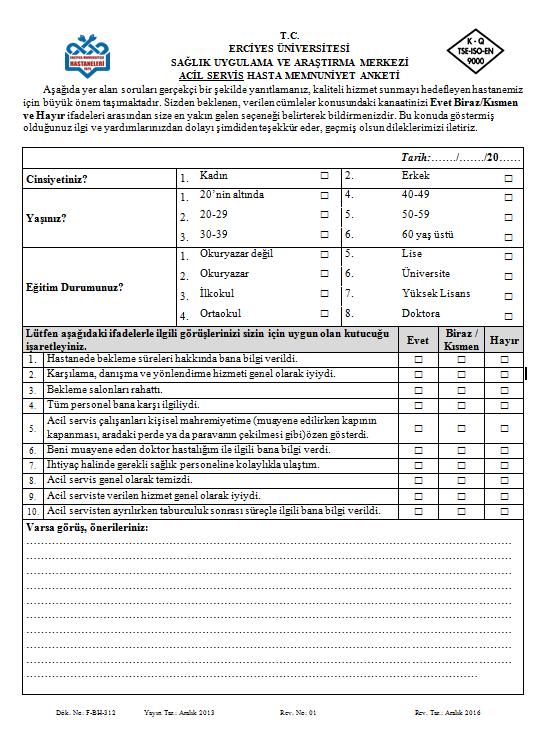 Sağlık Birimlerindeki Memnuniyet Anketleri