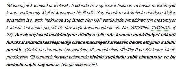 Masumiyet Karinesi Anayasa Mahkemesi nin 20.