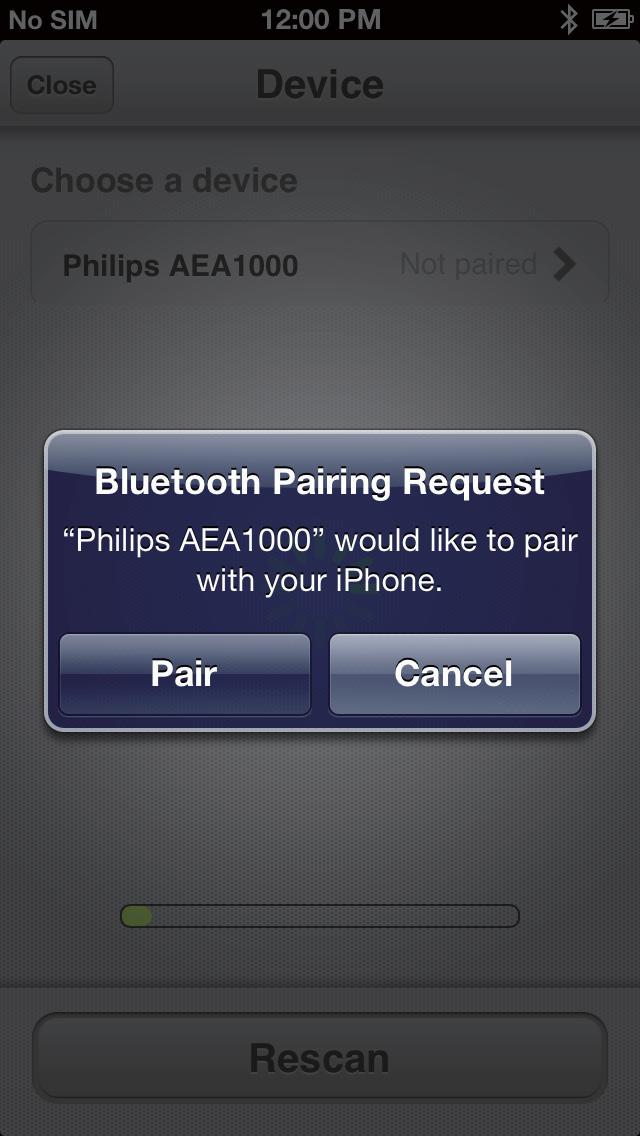»» InRange cihazı bulunduktan sonra, uygulama ekranında Philips AEA1000 yazısı belirir.