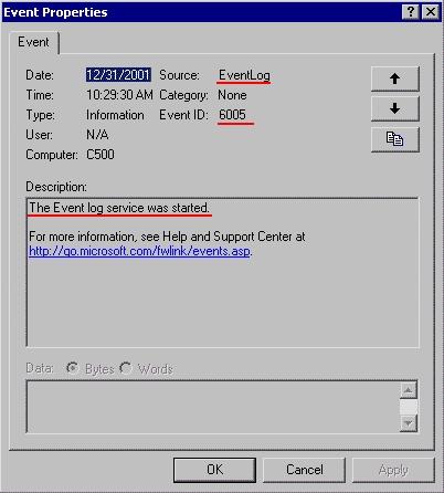 Şimdi Windows de DHCP XP açılırken servisinin ilkthe kaydedilen verdiği Event birlog