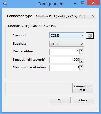 2-USB/RS485/RS232 Bağlantısı Free Cooling Viewer çalıştırıldıktan sonra Tools ->Communication Configuration menüsü kullanılır ve şekildeki ekran açılır.