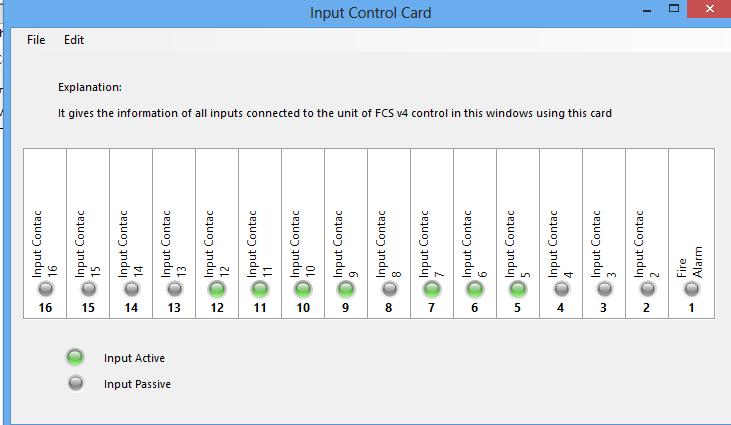 -> Input Control Card: Sistemdeki giriş kartının mevcut durumu ile ilgili bilgi görüntülenir. Giriş kartında ilk giriş yangın alarmı için tanımlanmıştır.