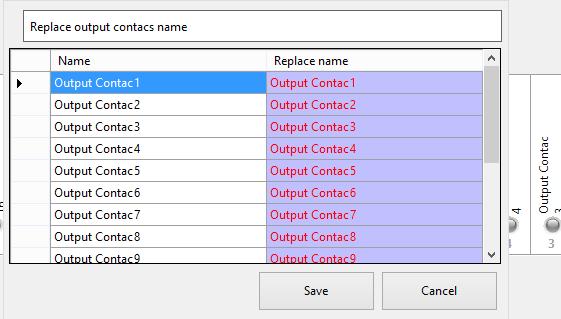 File -> Export contacts name table seçeneği kullanılarak, kullanıcı tanımlı tüm çıkışların isimleri harici depolama aygıtlarına, PC vb.