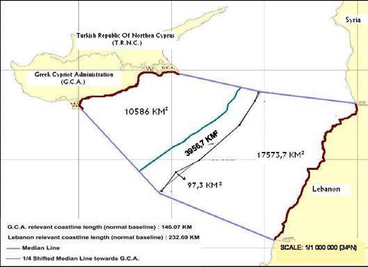 Harita - 18: GKRY ile Kıyı Uzunluklarını Dikkate Almadan Sınırlandırma Antlaşması Yapan Lübnan ın Kaybını