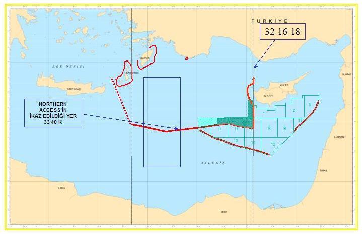 Harita - 5: Northern Access gemisinin 11-19 Mart 2002 tarihlerine ikaz edildiği nokta 106.
