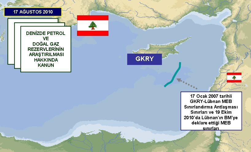 Harita- 10: Lübnan ın 19 Ekim 2010 da BM ye Deklare Ettiği MEB Sınırları 160 Öte yandan son dönemde deniz yetki alanlarının sınırlandırılmasında Lübnan ve İsrail arasında yaşanan gerginlik de dikkat