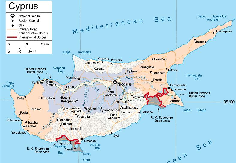 Harita 12 - Kıbrıs Ve İngiliz Üsleri 169 Uluslararası hukukun kıyı Devletlerine, egemenlik hak ve yetkilerinin bir sonucu olarak, karasularına sahip olma hakkı tanıdığına göre İngiltere nin anılan