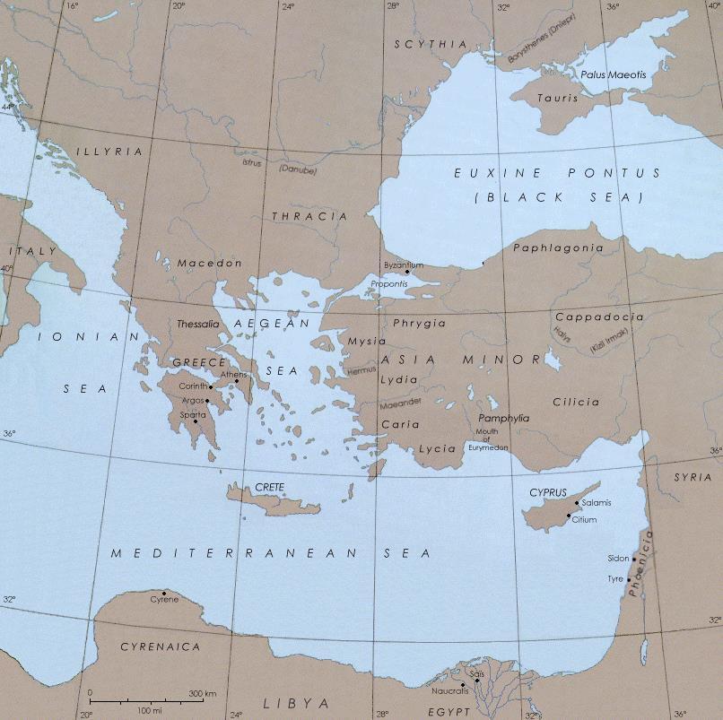 Harita -1: Doğu Akdeniz Coğrafyası 3 Doğu Akdeniz de 34 33 35 41 Kuzey Paralelleri ile 32 17 34 35 Doğu Meridyenleri arasında yer alan Kıbrıs adası, Sicilya (25.710 km ) ve Sardunya (24.