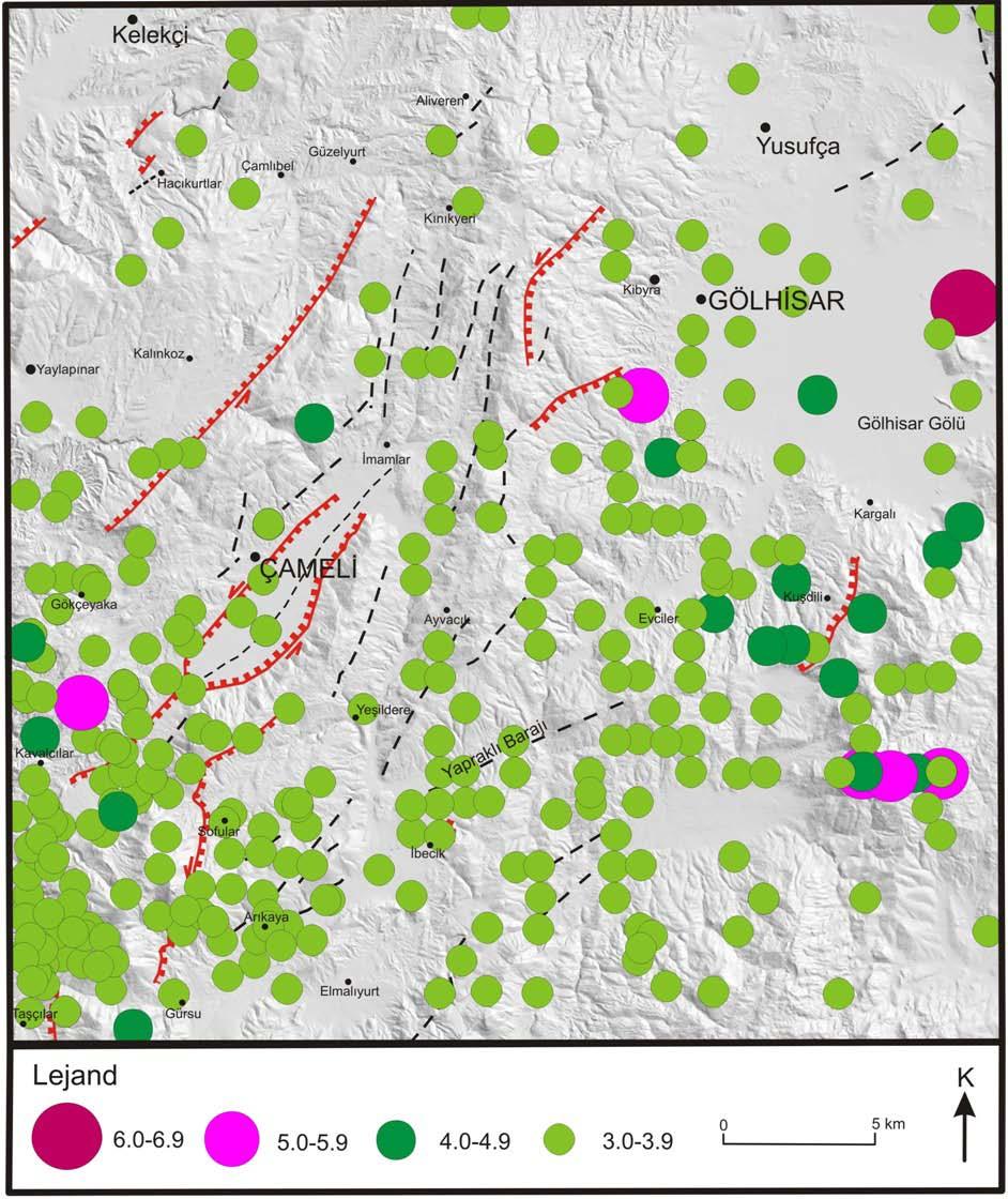 Şekil 4.3: Çalışma alanının sismik aktivite haritası ve faylar (Kaynak: sayisalgrafik.com.