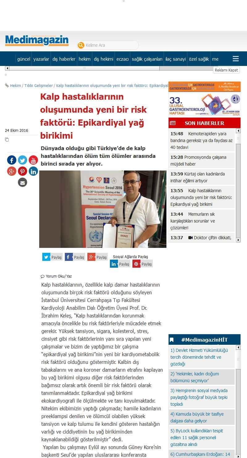 KALP HASTALIKLARININ OLUSUMUNDA YENI BIR RISK FAKTÖRÜ: EPIKARD... Portal : www.medimagazin.com.tr İçeriği : Sağlık Tarih : 24.