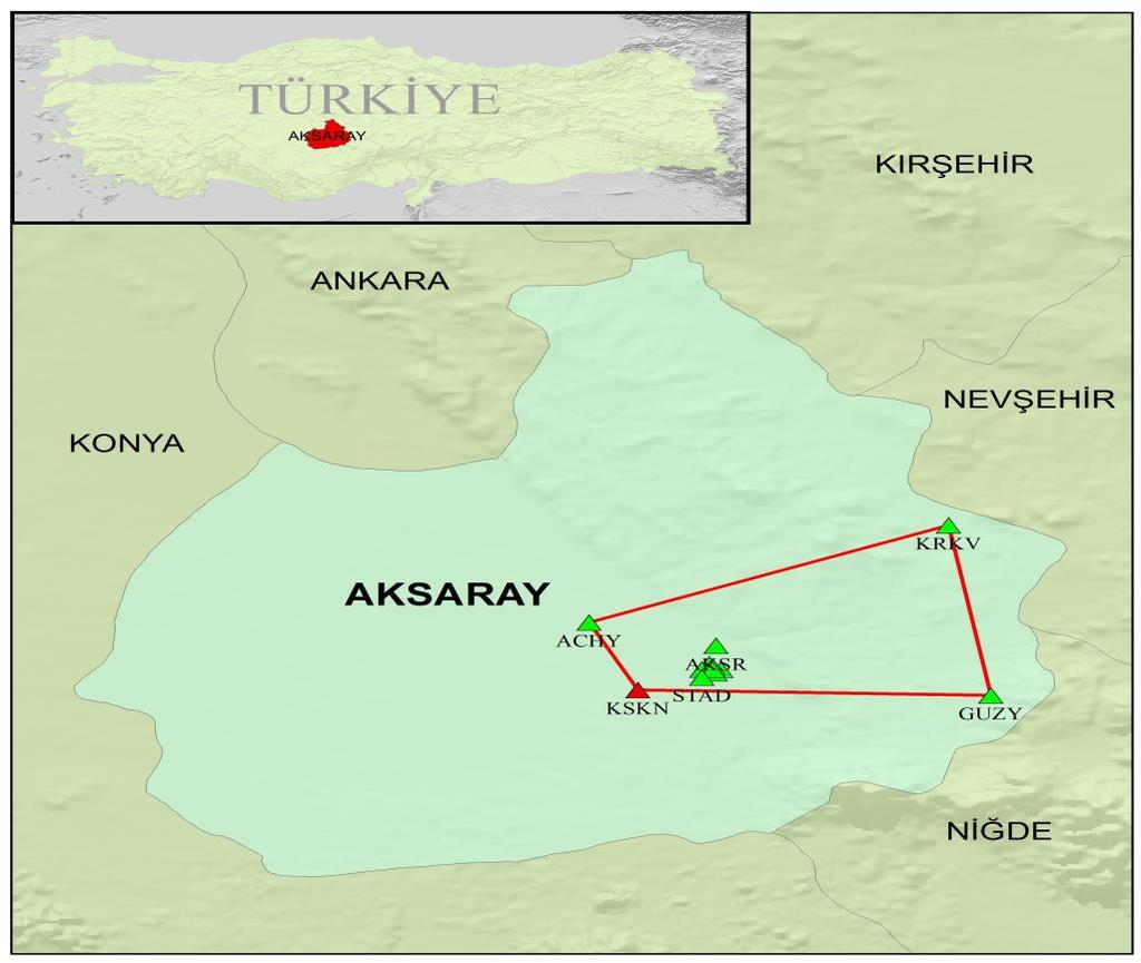 5. SAYISAL UYGULAMA 5.1 Çalışma Bölgesi Bu çalışmada, yerel bir ağda GNSS gözlem sürelerinin baz çözüm sonuçlarına ve nokta koordinatlarına etkisinin belirlenmesi amaçlanmıştır.