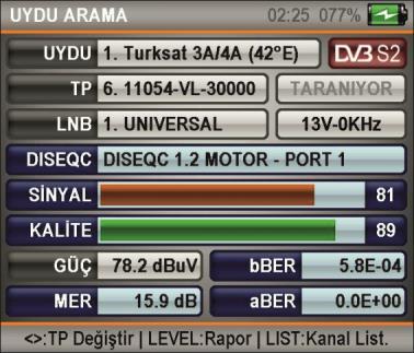 Bu menüde DISEQC MOTOR fazla akım çekeceğinden ötürü bataryanız normalden çok