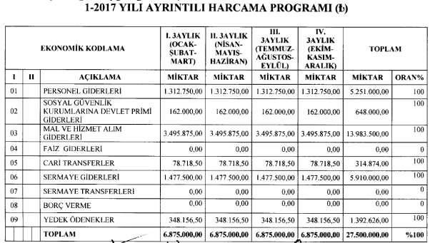 2-2017 YILI AYRINTILI FİNANSMAN PROGRAMI ( ) I. 3AYLIK II. 3AYLIK III. 3AYLIK IV.