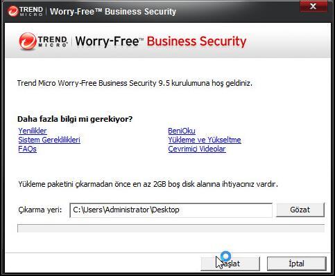 Worry-Free Business Security 9.5 Yükleme ve Yükseltme Kılavuzu Yükleme Paketini Başlatın Yükleme paketine çift tıklayın (.exe dosyası). Yükleme dosyaları.