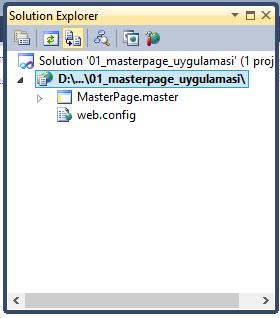 Master Page Oluşturma Solution Explorer alanında proje adı