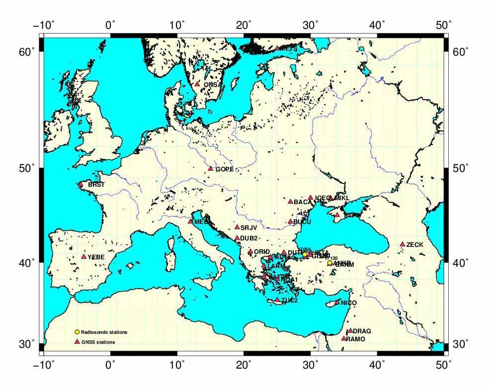 IGS istasyonlarının gözlem verileri http://igs.bkg.bund. de sitesinden yüklenmiştir. İyonosfer verileri ve yörünge verileri http://www.bernese. unibe.ch/ ve http://igscb.jpl.nasa.