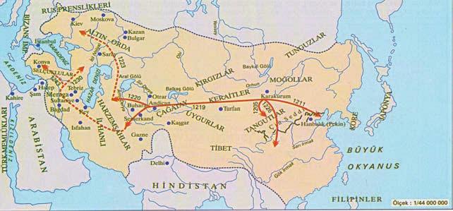 diler. Oradan da 1223 yılında Tiflis üzerinden Kafkasya yı geçerek Kiev civarına ulaştılar. Cengiz Han daha sonra Horasan ve Gazne üzerinden indus kıyılarına inerek Pencap ı istila etti.