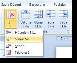 Tabloya satır/sütun eklemenin bir diğer yolu da herhangi bir satırı/sütunu seçtikten sonra üzerinde sağ tıklanarak açılan kısayol menüsünden Satır veya sütun Ekle komutunu kullanmaktır.