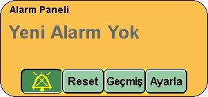 10.8 Alarm Paneli Alarm Panelinde tüm alarm mesajları görüntülenir. Hiçbir alarm etkin olmadığında, panelde Yeni Alarm Yok metni görüntülenir. BB CC DD EE Alarm panelinde dört düğme görüntülenir.