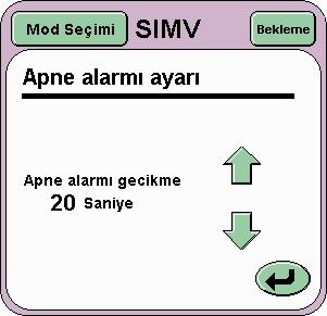 SIMV moduna girmek için Onay düğmesine basın. Ventilatör artık ayarlanan parametrelerde ventilasyona başlayacaktır. Ventilatör artık gözetim altında hastaya bağlanmaya hazırdır.