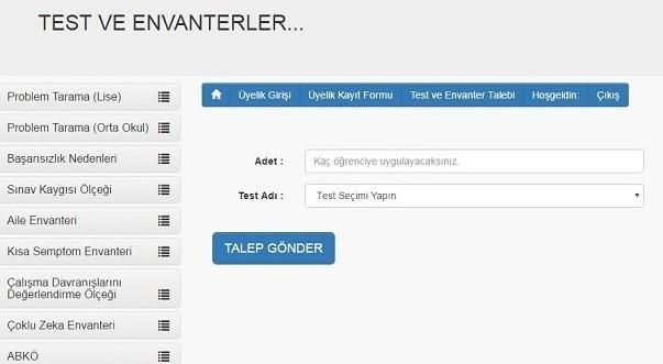 Rehber öğretmenin Test ile ilgili istatistiklere ulaşabilmesi için üye girişi yapması gerekir.