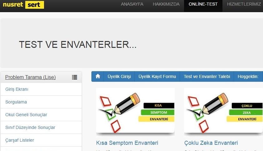 ONLİNETEST SAYFASINA ULAŞMAK İÇİN: SİTENİN ANA MENÜSÜNDEN ONLİNE TEST SEKMESİ TIKLANIR. O G RENCI LER TEST VE ENVANTERLERE NASIL ULAŞIR?