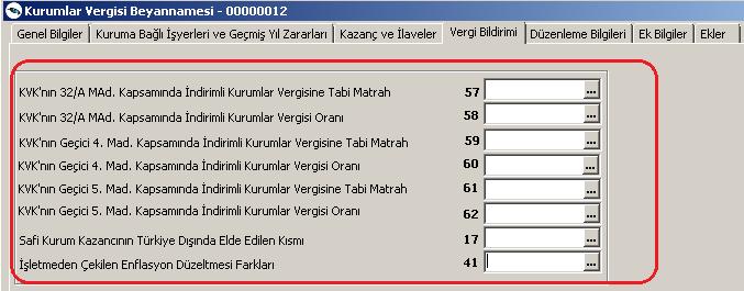 edilen kısmı ve işletmeden çeklilen enflasyon düzeltme farklarına