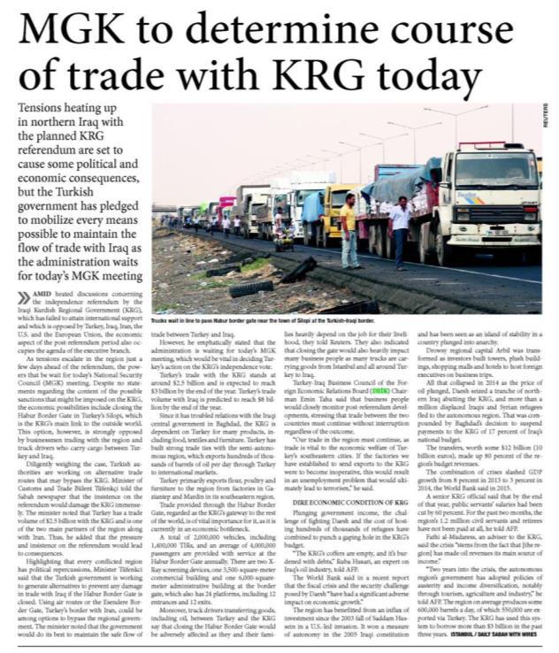MGK TO DETERMINE COURSE OF TRADE WITH KRG TODAY