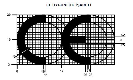 CE işareti; CE İşareti Kullanımı 1) Şekil -1 de belirtilen şekle uygun olarak CE harflerinden oluşur ve çizimdeki oranlara uyarak küçültülmesi ve büyütülmesi dışında işaretin tasarımı