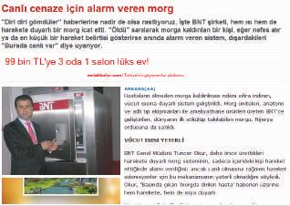 BASINDA BİZ PRESS yeni haber AA Hacettepe proje yarışmasında ikinci Ankara Haberleri 27 Mart 2010 10:10 no comments Canlı cenaze için alarm veren morg Giriş Saati: 23.05.