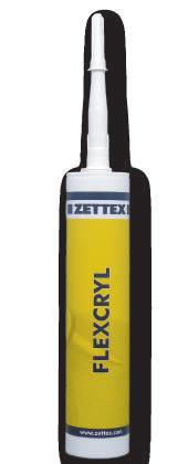 Flexcryl Zettex Flexcryl suyun buharlaşmasıyla hızlı bir şekilde kürleşen, birleşim yerlerinin yalıtımı ve dahili çatlakların doldurulması amacıyla kullanılan, tek bileşenli, plastoelastik ve su