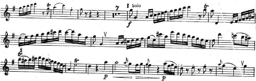 51 3.6.3. Tempo di Minuetto Üçüncü Bölüm Analizi Rondo Formu Sol majör. Bu bölümü yorumlayan virtüoz, bir teknikten çok, şarkı söyleyen flüt tınısı yaratmaya çalışmaktadır.