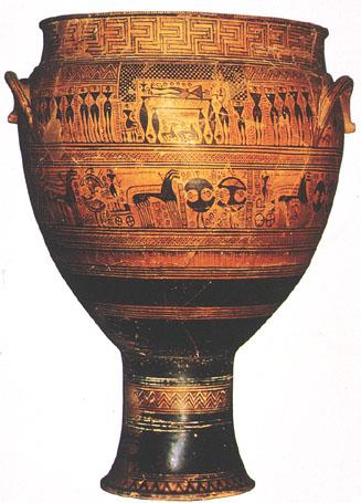 Geç Geometrik Dönem Bu dönemde vazo üzerindeki figürler, soyut geometrik süs motifleriyle resmedilmektedir.
