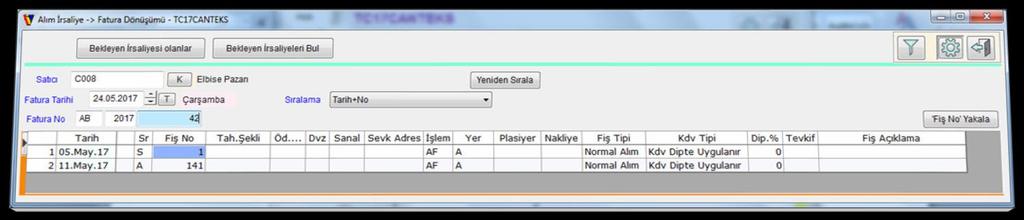 Alım Ġrsaliye Seçerek Fatura DönüĢümü Alım irsaliyeleri seçerek faturaya dönüşüm iģlemi satıģ irsaliyesinde olduğu gibi; Bekleyen Ġrsaliyesi olanlar Cari