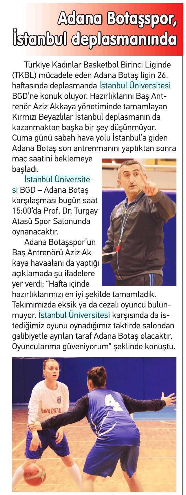 ADANA BOTASSPOR, ISTANBUL DEPLASMANDA Yayın Adı : Adana Ilk