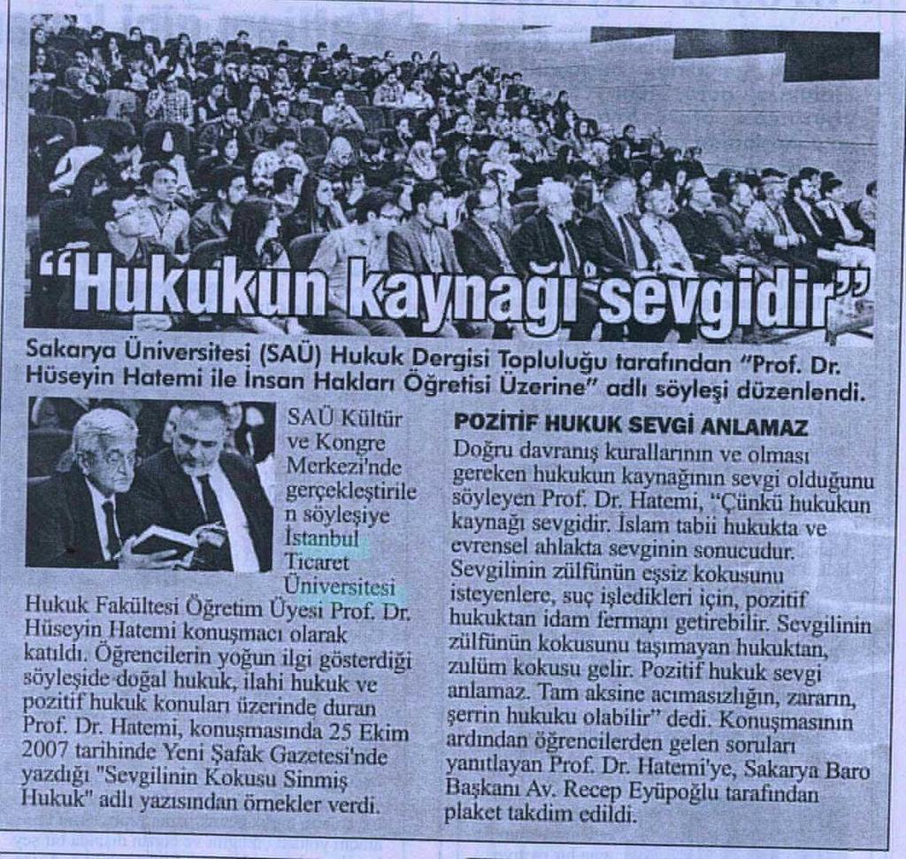 HUKUKUN KAYNAGI SEVGIDIR Yayın Adı : Sakarya Adapostası Gazetesi Sayfa