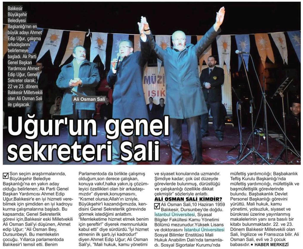 UGUR'UN GENEL SEKRETETI SALI Yayın Adı : Balıkesir Marmara Bölge Gazete.