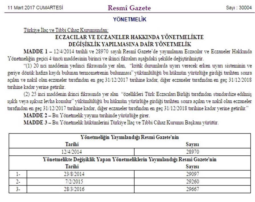 13 Mart 2017 Tabela ve Isı Nem Uygulamaları İle İlgili Yönetmelik Değişikliğini meslektaşlarımıza duyurduk.