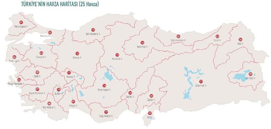 Türkiye nin Su Kaynakları Türkiye 25 adet hidrolojik havzaya ayrılmıştır.