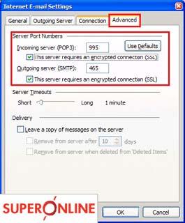 9. Giden Sunucu (SMTP)'nin altında, Bu sunucu şifreli bir bağlantı (SSL) gerektirir seçeneğinin yanındaki kutuyu işaretleyin ve Giden Sunucu (SMTP) kutusuna 465 girin. 10.