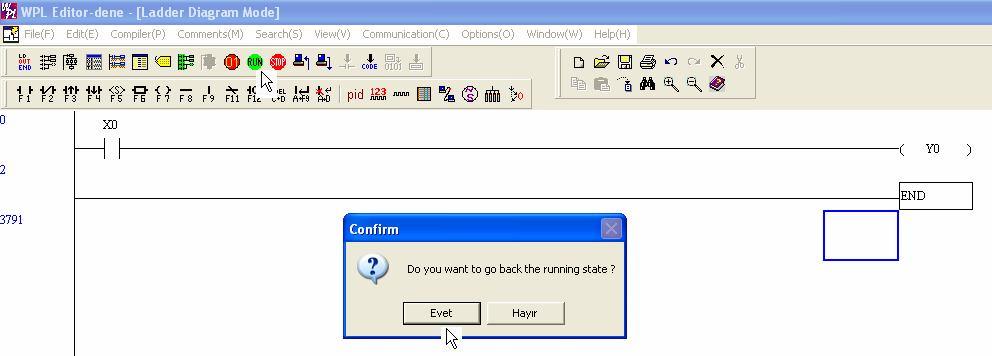 Tekrar RUN moduna alma iletişim kutunda onay vererek veya