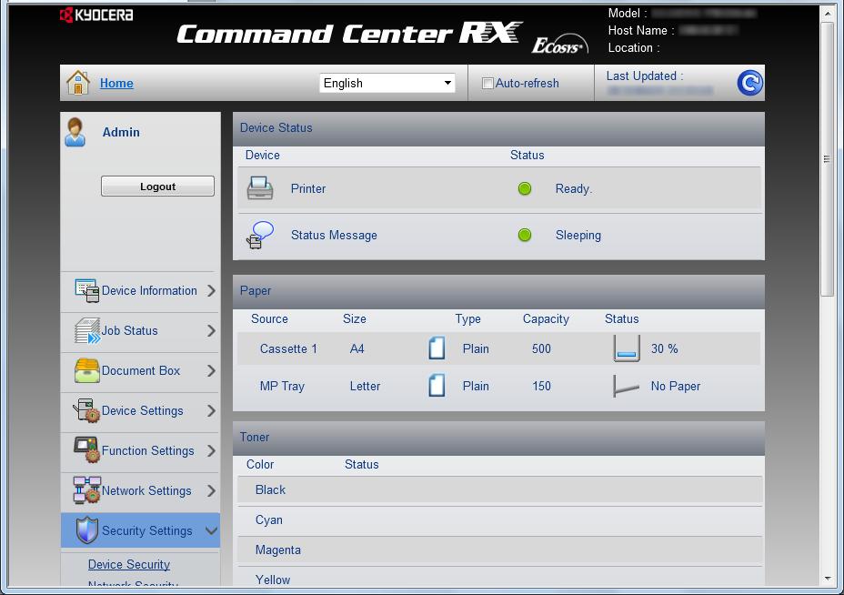 Yazdırma İşlemi Güvenlik Ayarlarının Değiştirilmesi Bu bölüm güvenlik ayarlarının nasıl değiştirileceğini açıklar. 1 Command Center RX'e ulaşmak için, bkz. Command Center RX'e Erişim, sayfa 2-5.