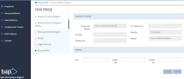 2.1.1.2.1.Başvuru Sahibi Bilgileri Başvuru Sahibi Bilgileri ekranında başvuru sahibine ait Unvan Ad Soyad, T.C.