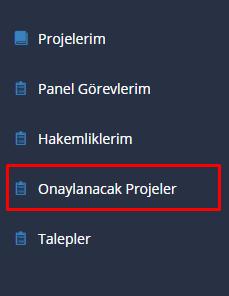 Proje bilgileri kontrol edildikten sonra sonra ana sayfada yer alan onay butonu tıklanır. Sistem tarafından proje değerlendirme formu açılır.