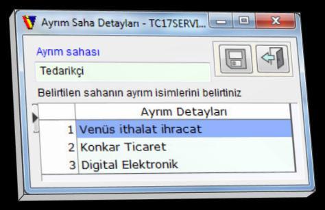 Ayrım sayısı belirtilerek kolonuna açılan satırlara ayrım bilgileri girilir. Stok ayrım sahası olarak, Tedarikçi ve Ürün Menşei gibi tanımlama yapılabilir.