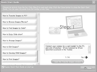 OLYMPUS Master 2'nin Kullanımı OLYMPUS Master 2 başlatıldığında, herhangi bir soruya gerek kalmadan fotoğraf makinenizi kullanmanıza yardım eden Hızlı Başlama Kılavuzu ekranı görünür.