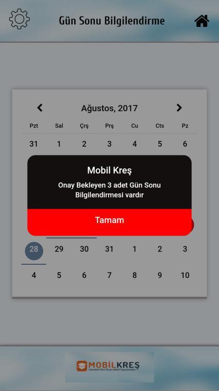 6. Gün Sonu Bilgilendirme modülü öğrenci için öğretmen tarafından günlük girilen