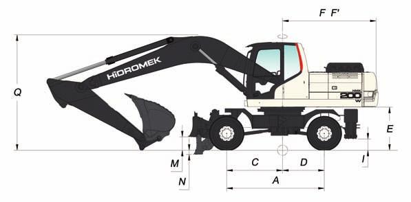 500 mm H - Kabin Yüksekliği 3.200 / **3.350 mm I - Minimum Zemin Boșluğu, Destek Ayağı 335 mm J - Lastik Genișliği 2.500 mm K - Zeminde Ayak Genișliği 3.